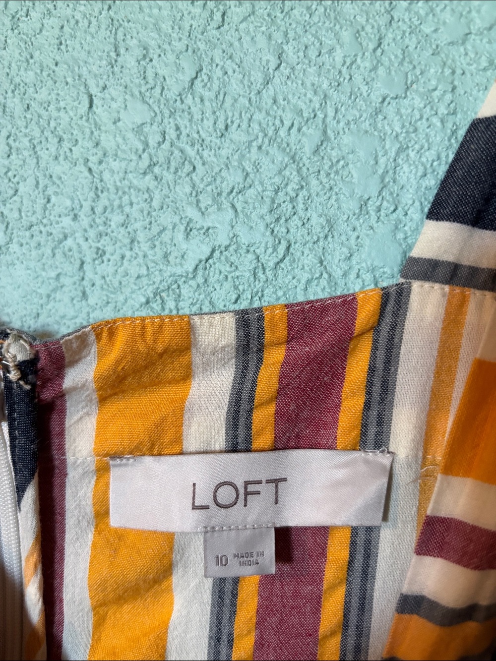 Loft Striped Maxi Dress in Yellow Mauve Navy Women’s Size 10 Like New - Picture 2 of 6